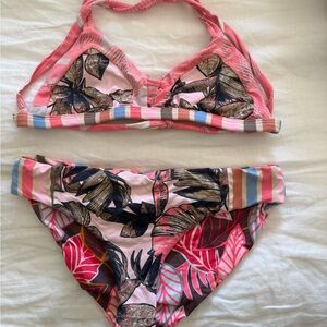 Maaji Pink and Brown Leaf Print Bikini